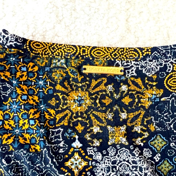 Michael Kors Long Sleeve Ruffle Skirt Blue Yellow Brown Dress - Picture 3 of 3